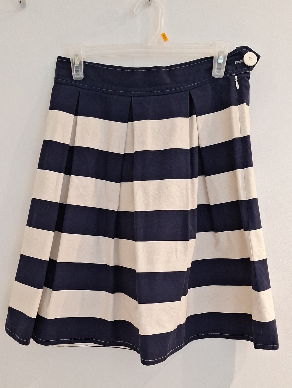 SD Collection Navy and Cream Horizontal Stripe Skater Skirt